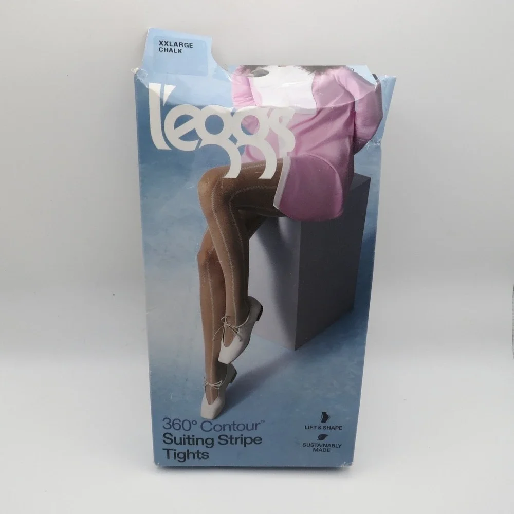Leggs Womens Chalk 360 Contour Suiting Stripe Lift Tights Career Plus XXL READ